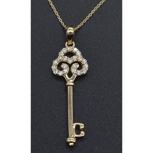 14K Solid Yellow Gold CZ Key Pendant Charm